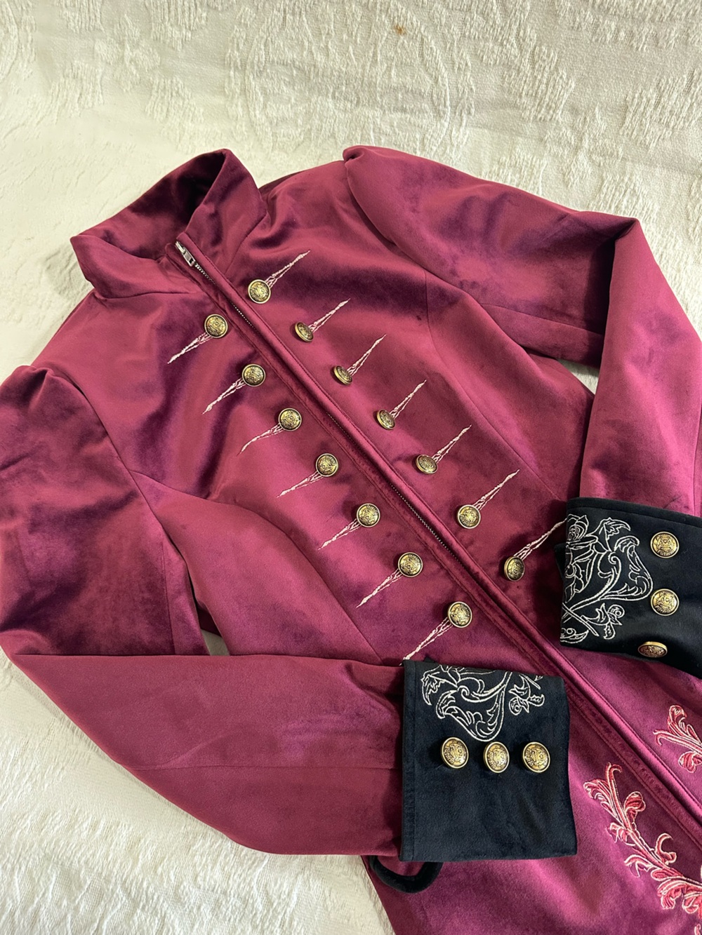 Womens Futario Burgundy Military-Style Velvet Jacket